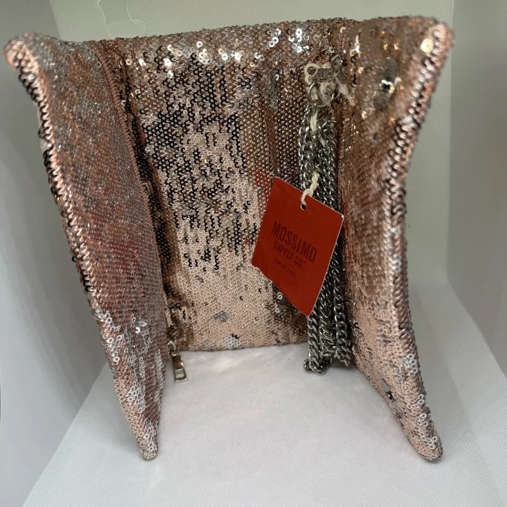NWT Mossimo rose gold all sequin clutch bag purse glam new